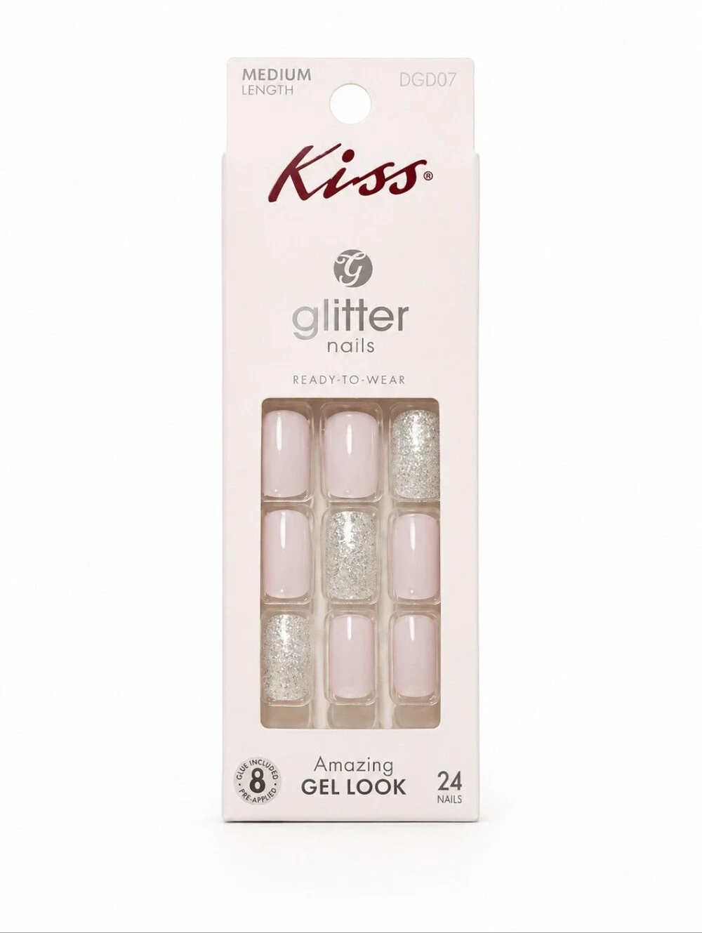 58 x KISS Ready To Wear Gel Look Instant Style Glitter Nails Dedication 24 Count